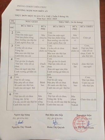 thực đơn tuần 5 tháng 10