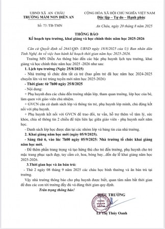 Thông báo tựu trường