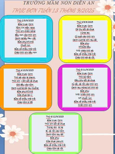 thực đơn tuần 1,3 tháng 9 - 2025